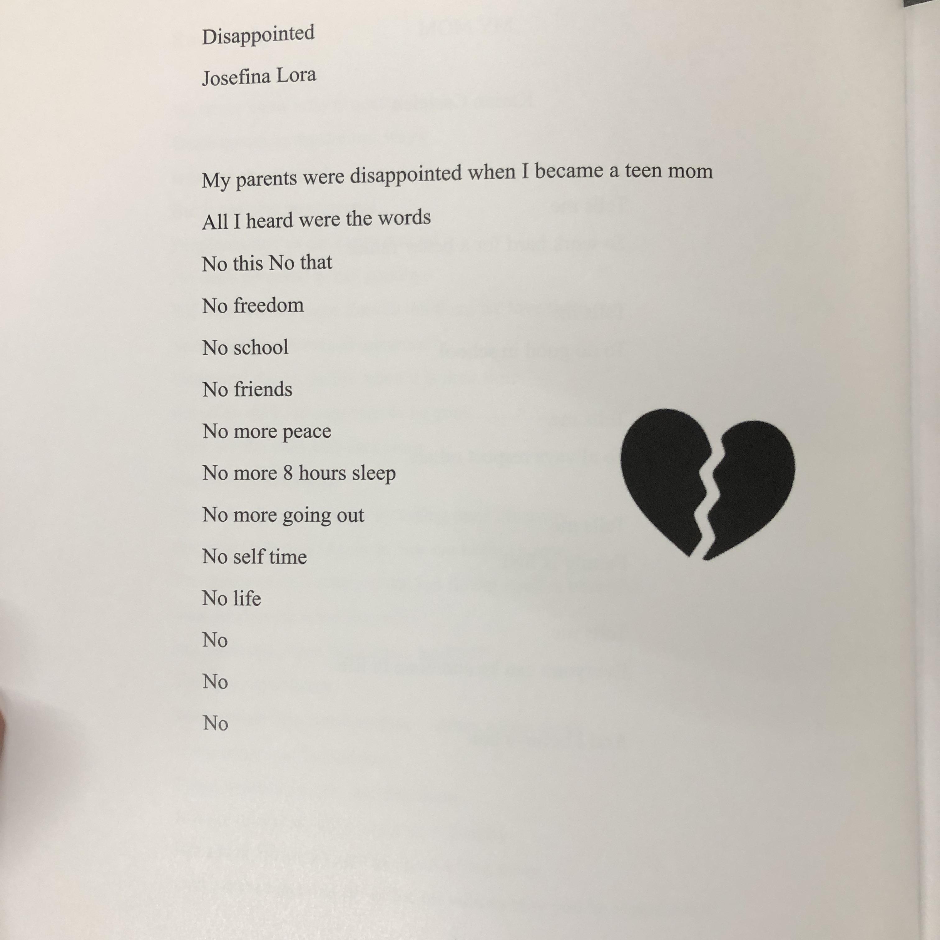a poem titled "Disappointed" by student Josefina Lara