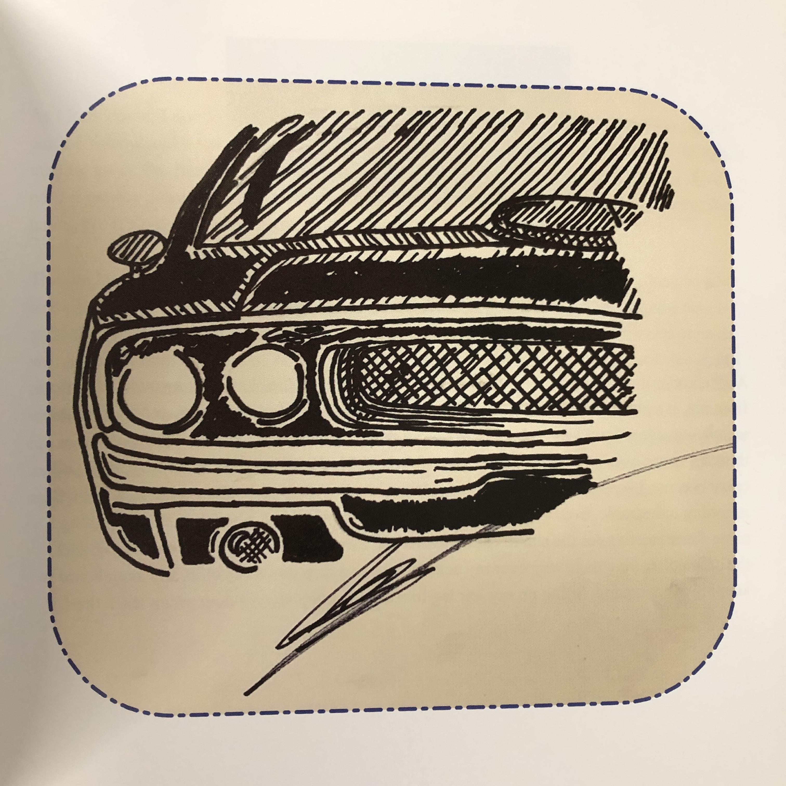 a drawing of a car using hatching technique 