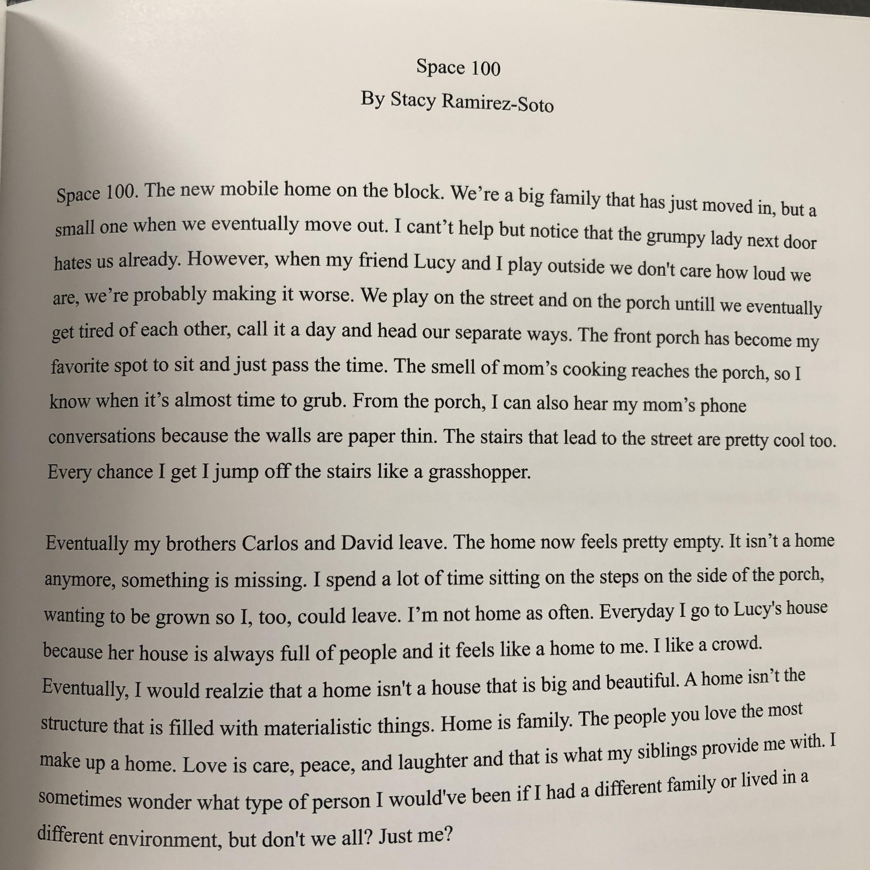 a piece of student writing called "Space 100" by Stacy Ramirez-Soto