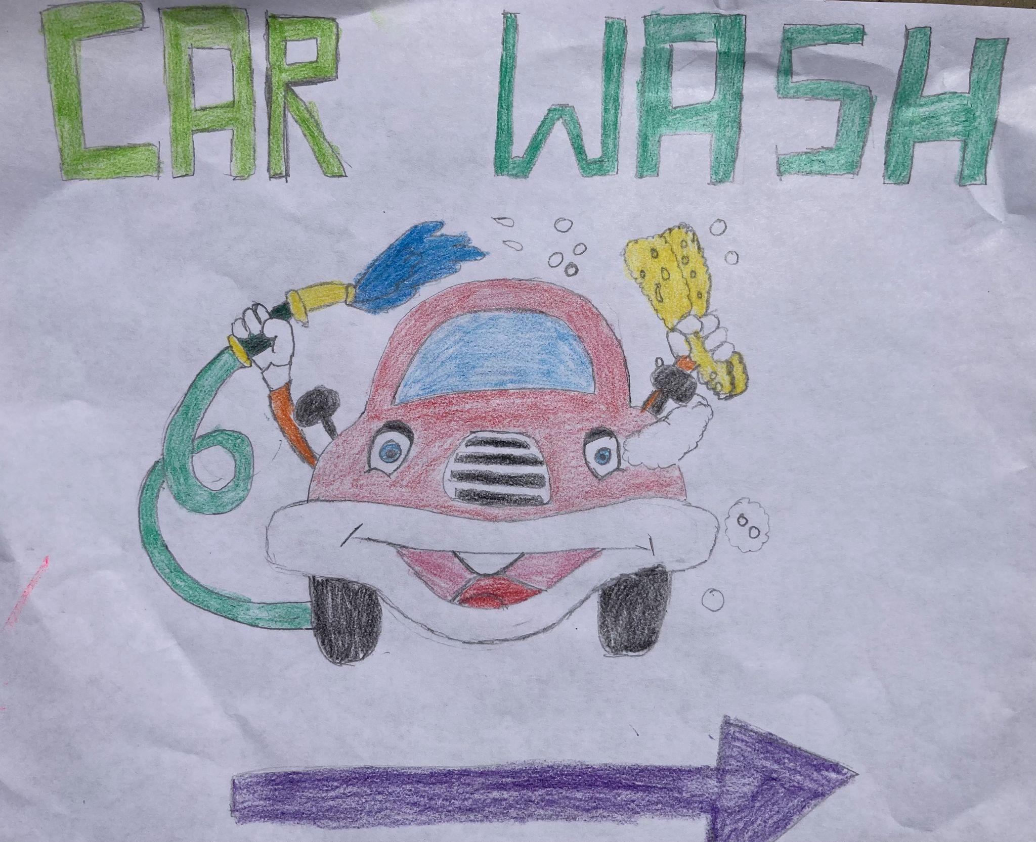a car wash sign featuring a car smiling