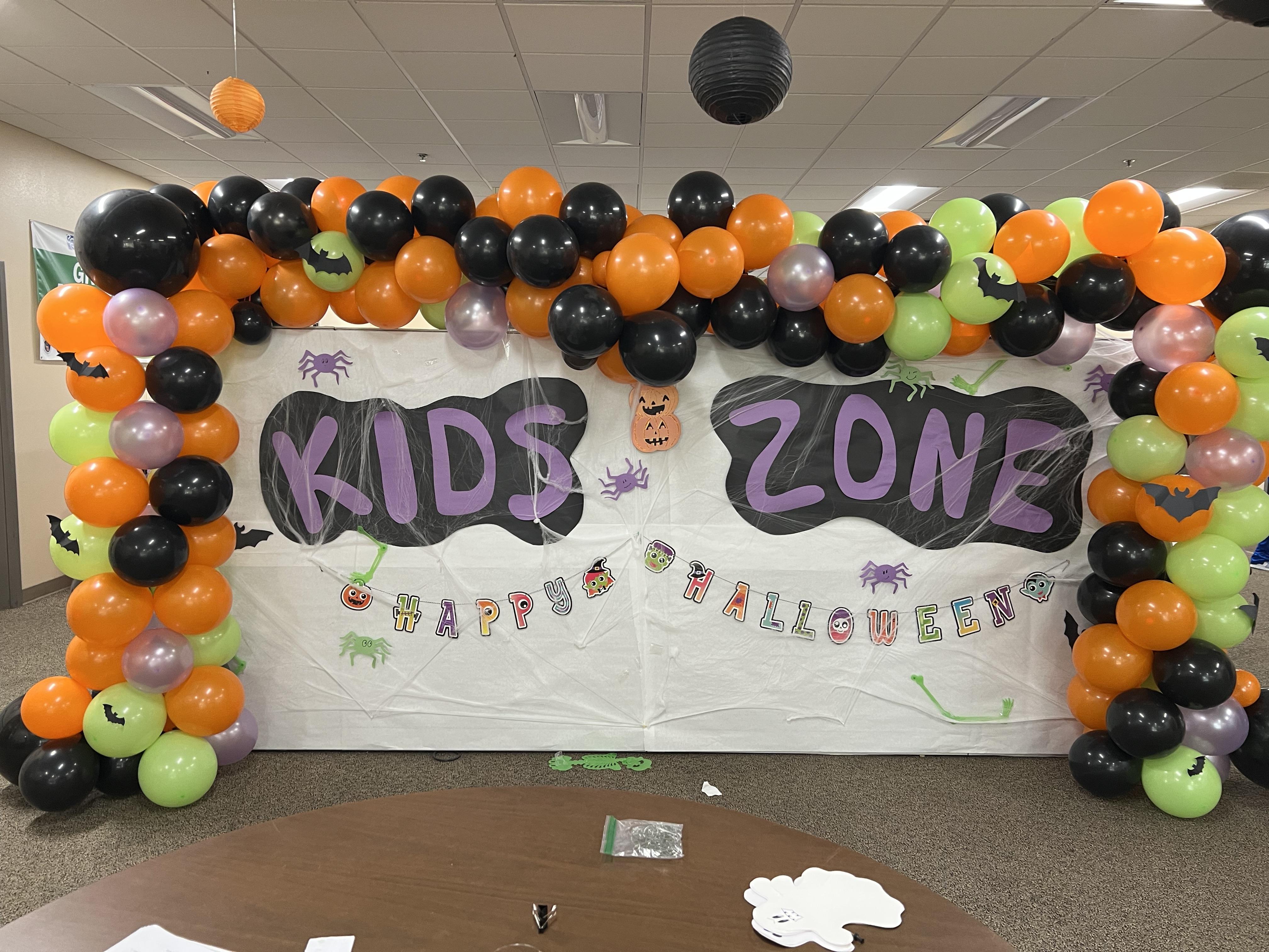 the Kid Zone decorated with balloons