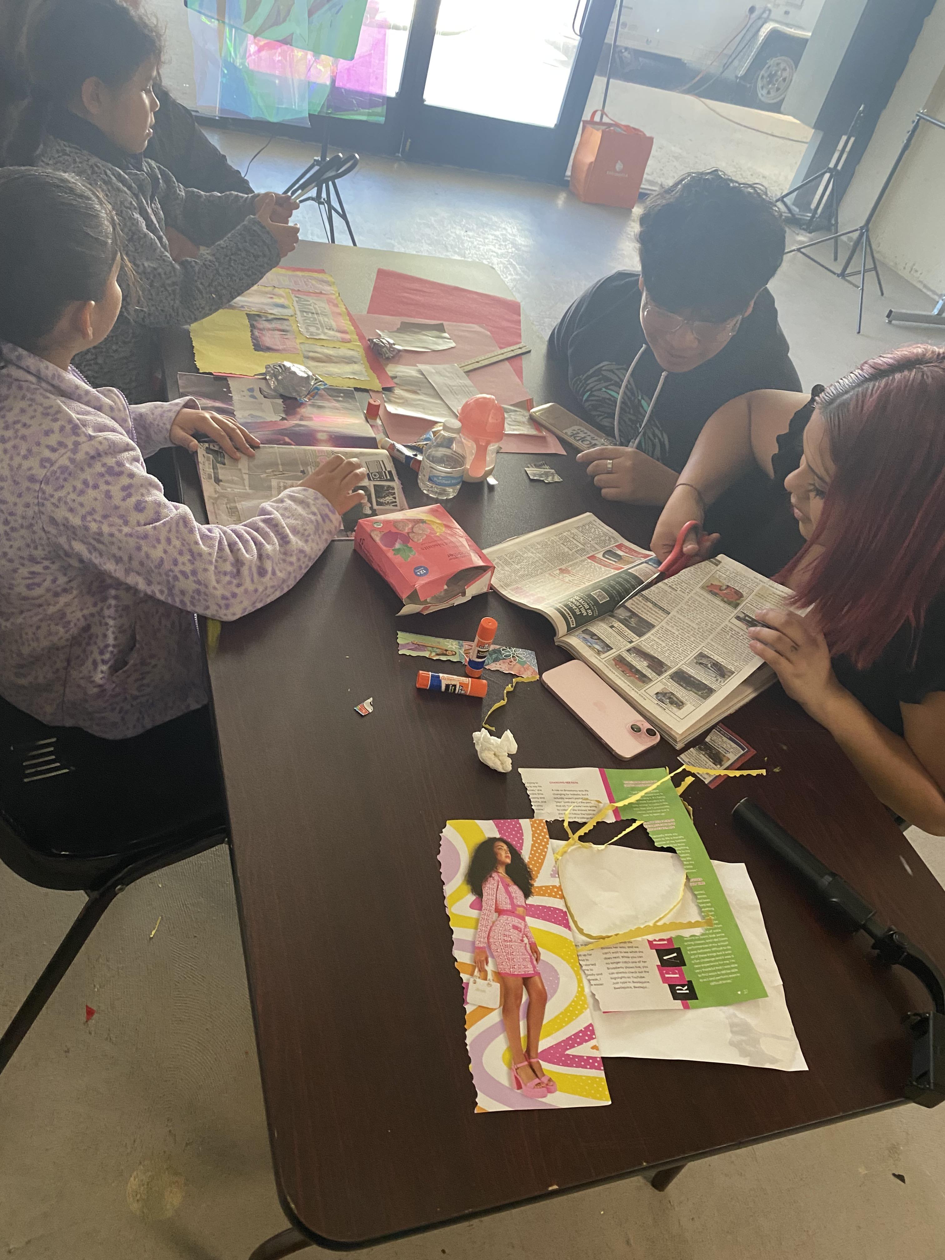 Palmdale students and family members working on art